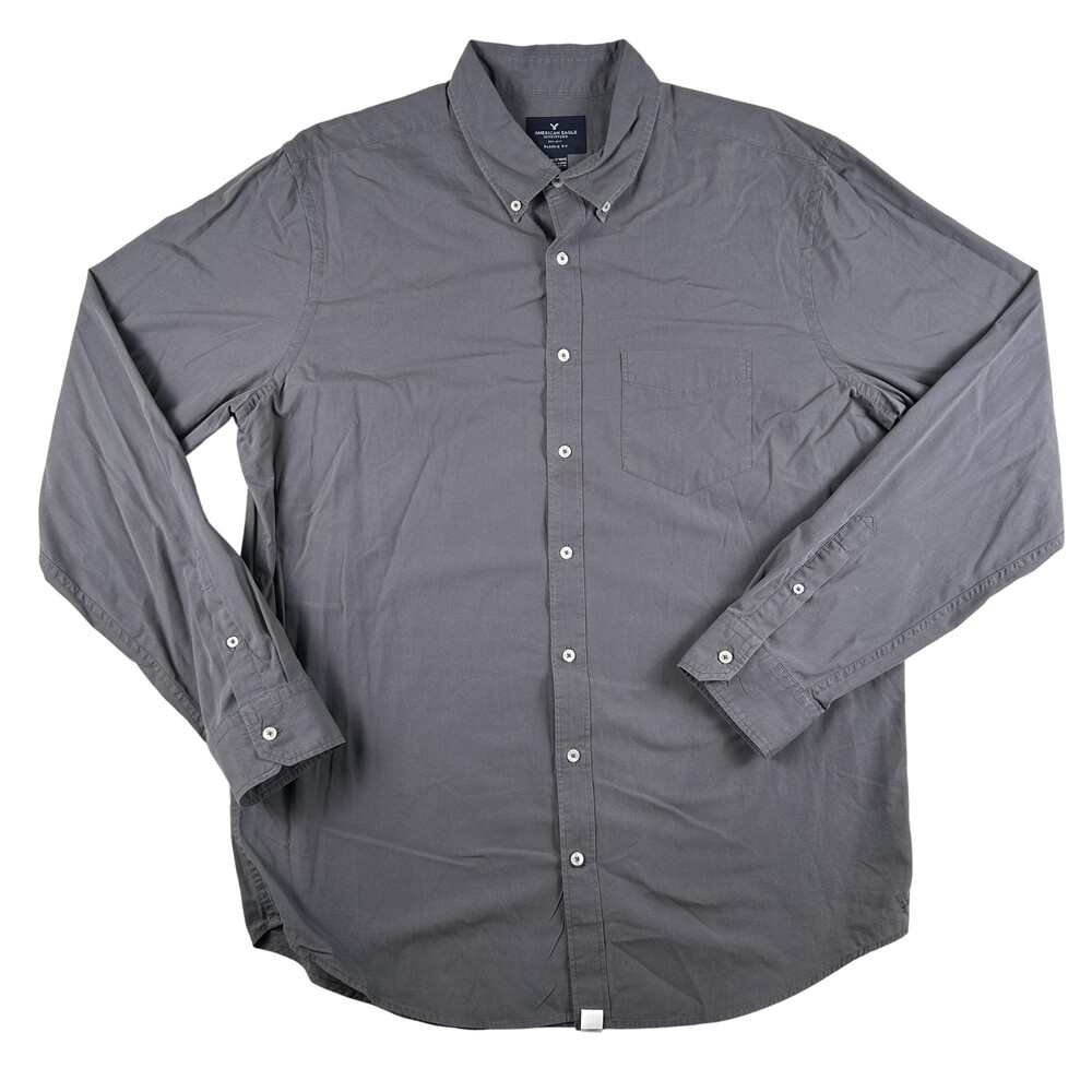 American Eagle Outfitters Shirt Mens XLT Tall Gray Solid Long Sleeve Button Down